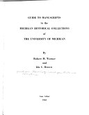 Guide to manuscripts in the Michigan Historical Collections of the University of Michigan